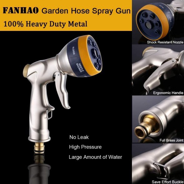 FANHAO Multi Garden Hose Spray Gun With 7 Patterns, 100% Heavy Duty ...