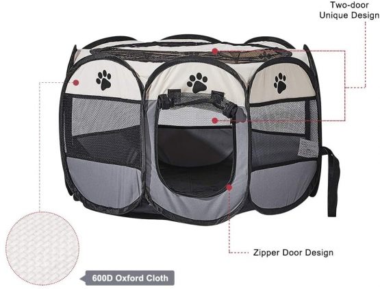 XianghuangTechnology Soft Fabric Portable Foldable Pet Dog Cat Puppy Playpen, Indoor/Outdoor use Pet Kennel Cage D40 x H23 Inch (Grey) - Image 3