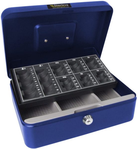 Sterling CB03GBBL 10" GBP Cash Box with GBP Coin Tray, Blue