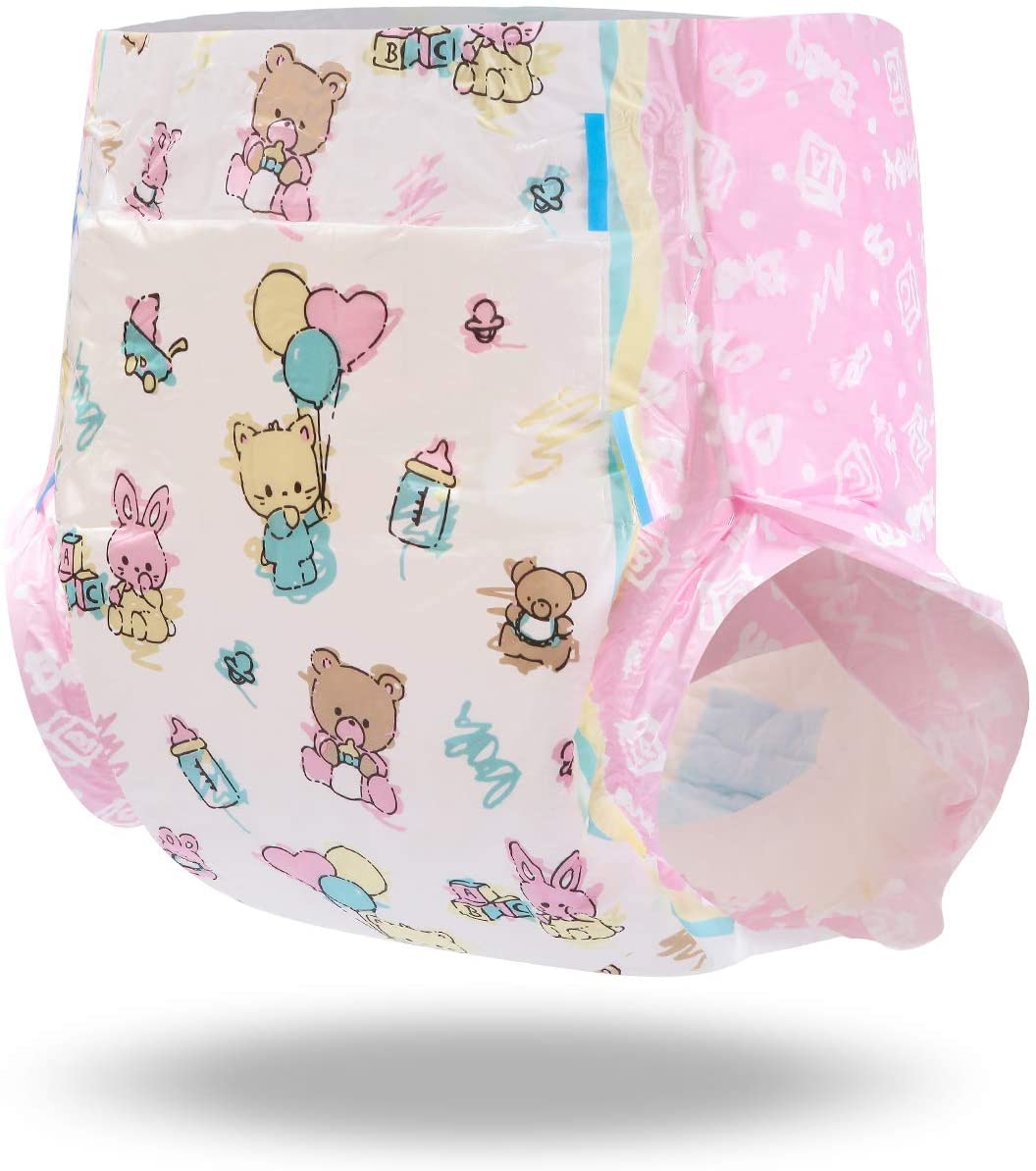 LittleForBig 5500-5800 ml Adult Printed Diaper 10 Pieces - Baby Cuties (M), Pink - Image 3