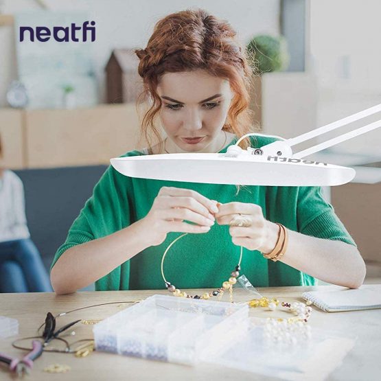 Neatfi XL 2,200 Lumens LED Task Lamp with Clamp, UK Plug, 24W Super Bright Desk Lamp, 117 Pcs SMD LED, 20 Inches Wide Lamp, 4 Level Brightness, Dimmable, Eye-Caring LED Lamp (White) - Image 3