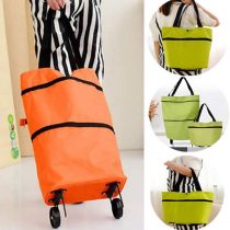 Collapsible Trolley Bags Folding Shopping Cart Reusable Grocery Bag Foldable Portable Shopping Bags with Wheels (Green)