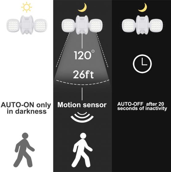HONWELL Battery Operated Outdoor Lights, Wireless Security Lights with Motion Sensor, Waterproof Outside Flood Lights for Garden, Yard, Garage, 600LM, 6000K Daylight White, White - Image 2
