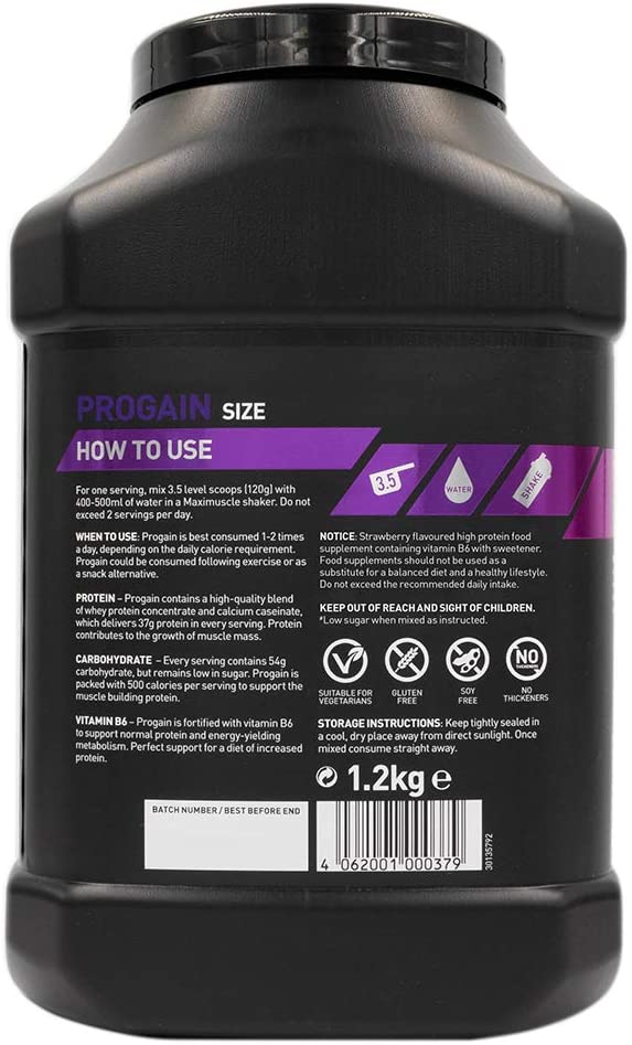 MaxiNutrition Progain, Strawberry, Whey Protein Shake for Size & Mass, 1.2kg, Per 120g Serving: 525 Calories - Image 2