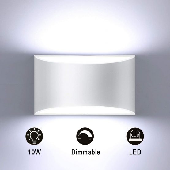 Glighone Wall Lights Indoor Dimmable LED Up and Down Wall Light Modern Wall Lamp 10W Sconce Uplighter Downlighter Wall Lighting for Living Room Bedroom Corridor, Cool White(COB LED Bead Include)