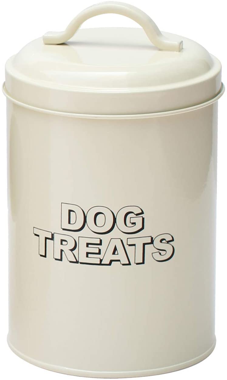 simpa Retro Vintage Styled Antique Cream 3PC Round Metal Dog Food Storage Sets: Food Tin, Treats Tin & Serving Scoop - Image 3