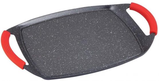 MGE - Non-Stick Flat Rectangular Grill - Small Non Stick Griddle Pan - Stone Effect - 36 x 23 cm