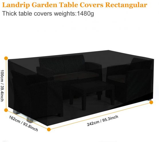 Landrip Garden Furniture Covers, Large Patio Rattan Furniture Cover, Large Outdoor Table Covers Waterproof Rectangular Heavy Duty Oxford Patio Furniture Set Covers(242x162x100CM) - Image 2