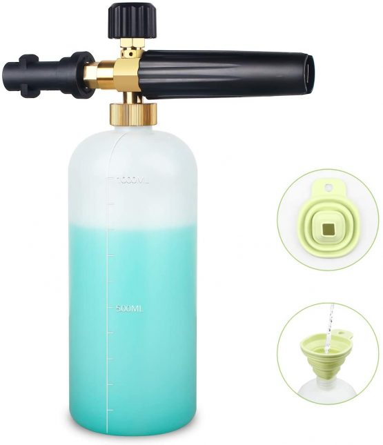 EAWONGEE Adjustable Snow Foam Lance 1 Liter Foam Cannon Soap Dispenser for Karcher K series K2 K3 K4 K5 K6 K7 Pressure Washer Gun (With Funnel)