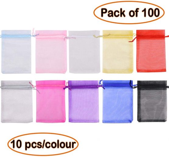 Time to Sparkle 100 Pieces Organza Gift Bags Oragnza Wedding Favour Bags Jewellery Pouches Packing (Mix Colorful, 7x9cm) - Image 3