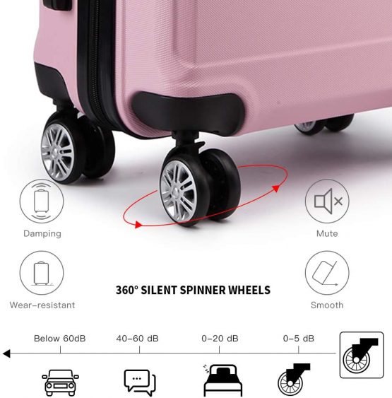 Kono 55cm Hard Shell Cabin Case 38L Carry On Hand Luggage 4 Wheeled Spinner Suitcase with TSA Lock (Rose Golden) - Image 3