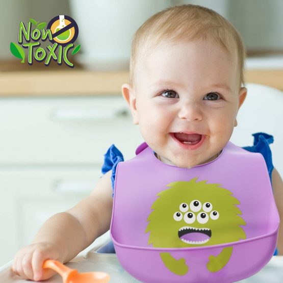 Chuckle - 5 Adjustable BPA Free Soft Silicone Baby Bibs With Deep Crumb Catcher - Image 2