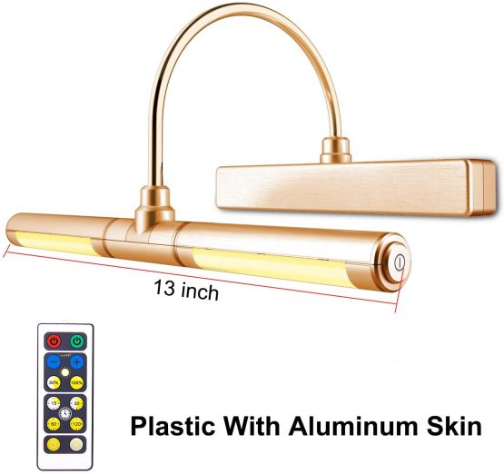 BIGLIGHT Picture Wall Lights with Remote,Wireless Battery Operated LED Picture Lights,13 Inches Rotatable Light Head with 180 Degree Swing Arm Dimmable Display Lights for Dartboard Picture-Copper