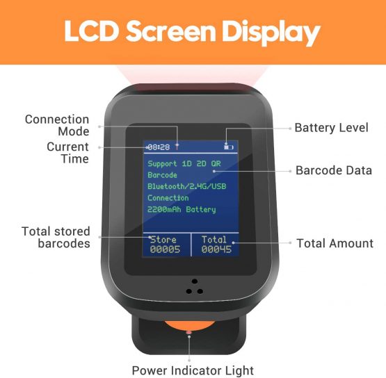 Tera 2D Barcode Scanner Wireless, Bluetooth QR Code Scanner, with Time Display Screen Battery Level Indicator Charging Base, Patent Number 90078251950003, HW0006 - Image 2