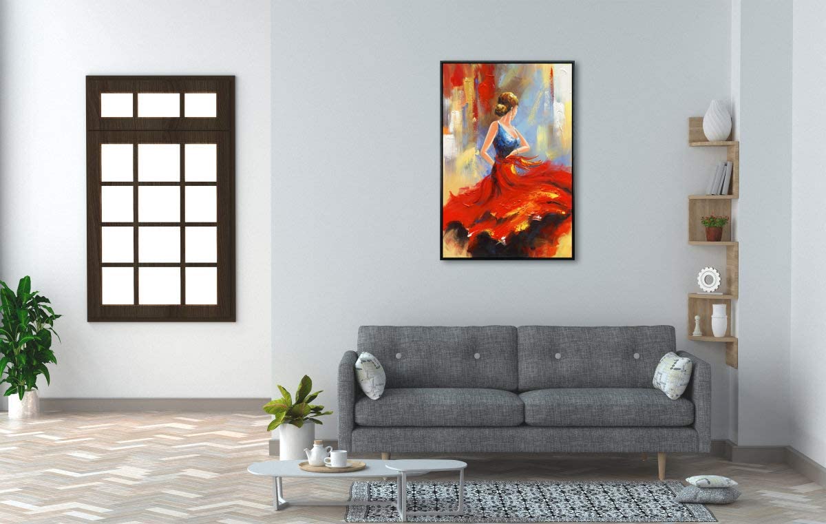 Wieco Art Black Framed Flying Skirt Modern Artwork Abstract Dancing People Oil Paintings on Canvas Wall Art Ready to Hang for Living Room Bedroom Home Decorations Wall Decor - Image 4