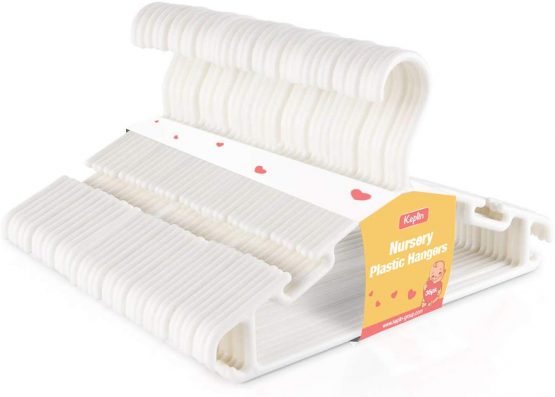 KEPLIN 36 Pack White Plastic Nursery Hangers, Nonslip Baby Coat Hangers, Space Saving Tubular Hangers, More Storage for Kids Children Clothes Dresses