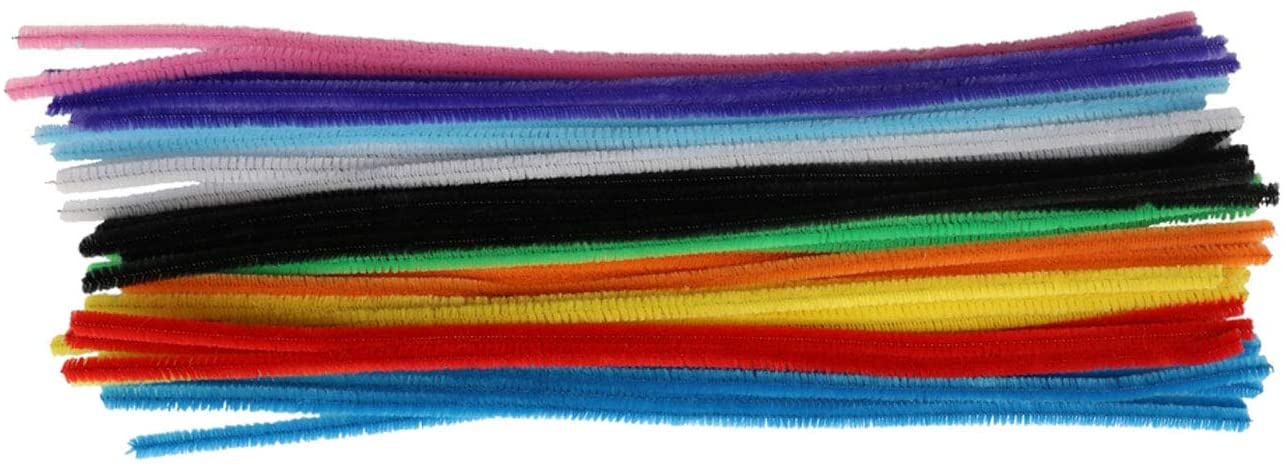 Glorex Chenille Wire Pipe Cleaners Pack of 100 Assorted Colours 6mm x 30cm, Multicoloured, 30 cm