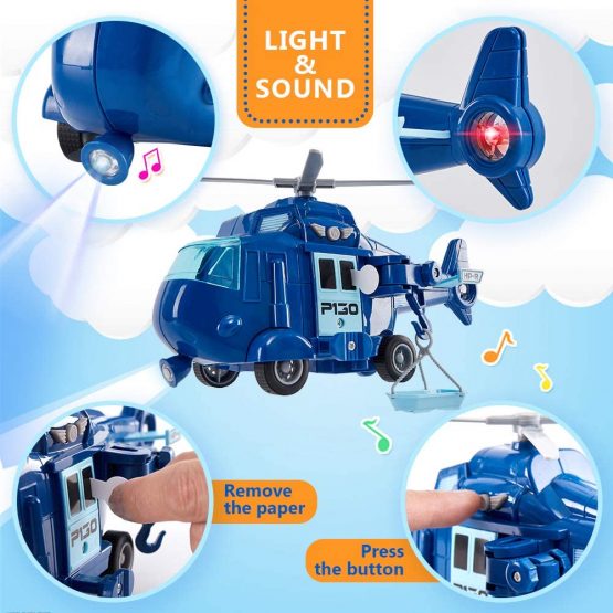 HERSITY Rescue Helicopter Toy Blue Police Plane with Light and Sound Push and Go Airplane Gifts for Kids Toddlers 3 4 5 Years Old - Image 2