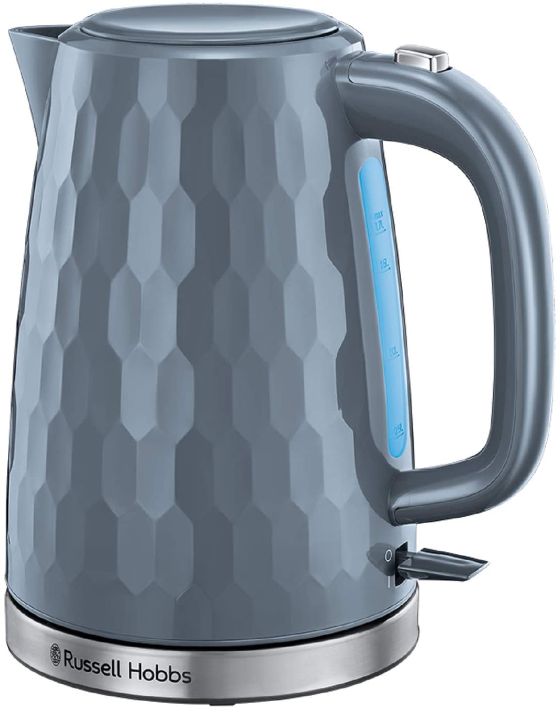 Russell Hobbs Honeycomb Electric 1.7L Cordless Kettle (Fast Boil 3KW, Grey premium plastic, matt & high gloss finish