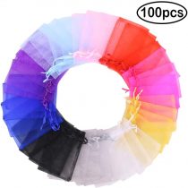 Time to Sparkle 100 Pieces Organza Gift Bags Oragnza Wedding Favour Bags Jewellery Pouches Packing (Mix Colorful, 7x9cm)