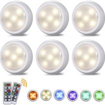 Tomshine Under Cabinet Kitchen Lights Battery Operated & USB Charging Dimmable LED Touch Light with Remote Control and 3/6/12H Timing Setting, 6 Pack(RGBW)