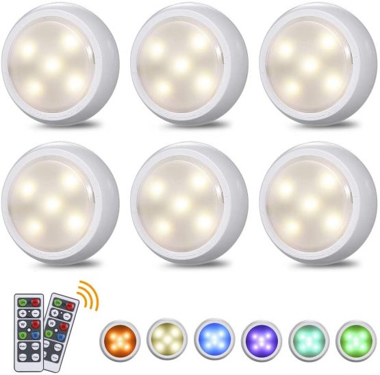 Tomshine Under Cabinet Kitchen Lights Battery Operated & USB Charging Dimmable LED Touch Light with Remote Control and 3/6/12H Timing Setting, 6 Pack(RGBW)