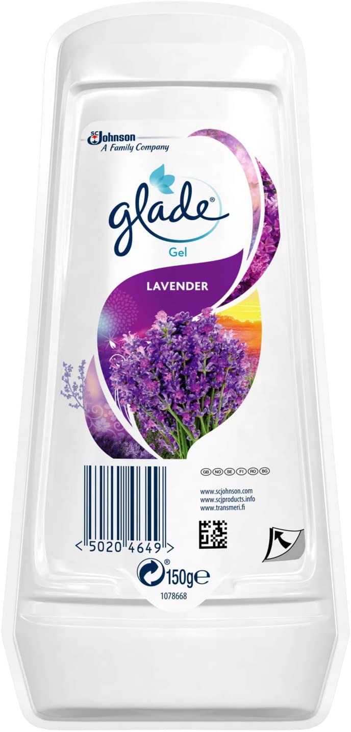 Glade Solid Gel Air Freshener, Odour Eliminator for Home & Bathroom, Lavender, Pack of 8 (8 x 150g), 150 g (Pack of 1)
