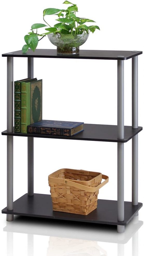 Furinno Turn-N-Tube 3-Tier Compact Multipurpose Shelf Display Rack, Standing Shelf, Black/Grey