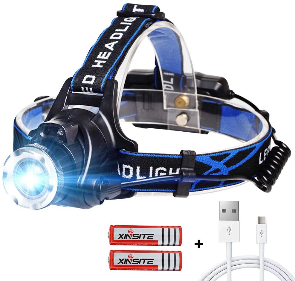 Hiking Battery included LED Head Torch USB Rechargeable Headlamp 1000Lumen Waterproof Zoomable Induction Headlight with 3 mode for Running,Fishing,Camping Cycling