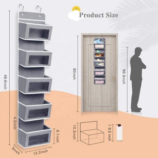 AOIEORD Over Door Hanging Storage, 5 Pockets Fabric Foldable Hanging Organizer with Transparent Window Bin Door Storage For Toys, Wallets And Towels - Image 4