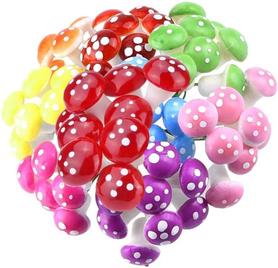 Pack of 100 Artificial Mini Toadstools,DIY Mini Red Mushroom Garden Ornament,Fairy Garden Ornaments Miniature Landscape Bonsai Decoration Foam Mushroom(Mixed 8 Colors)