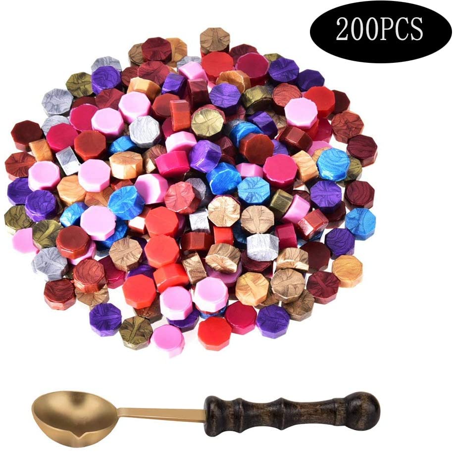 200 Pieces Sealing Wax Beads,1 Pcs Wax Melting Spoon,Melting Beads for ...