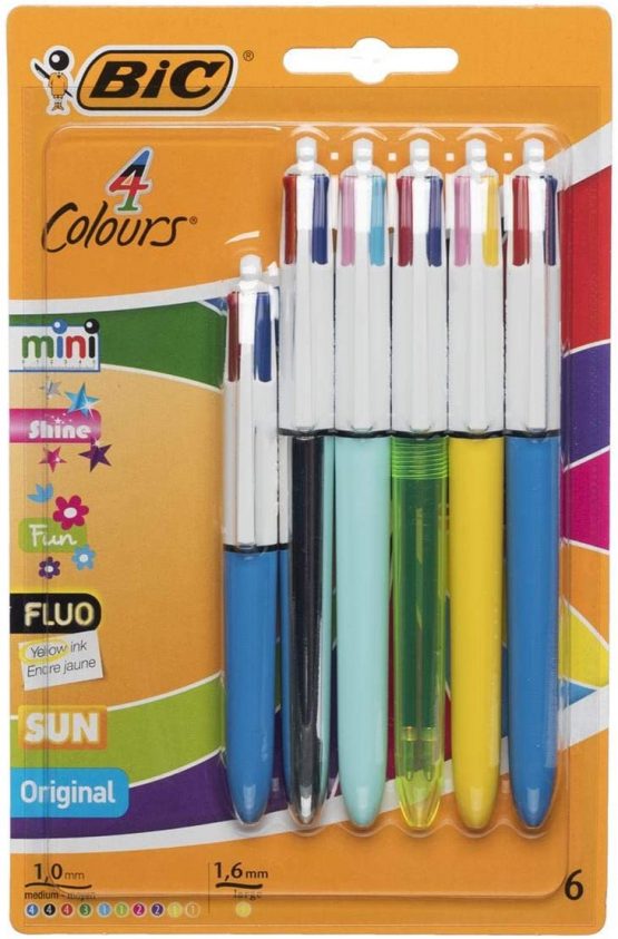 BiC 4 Colours Assorted Ballpoint Pens Medium Nib Assorted Ink (Pack of 6)