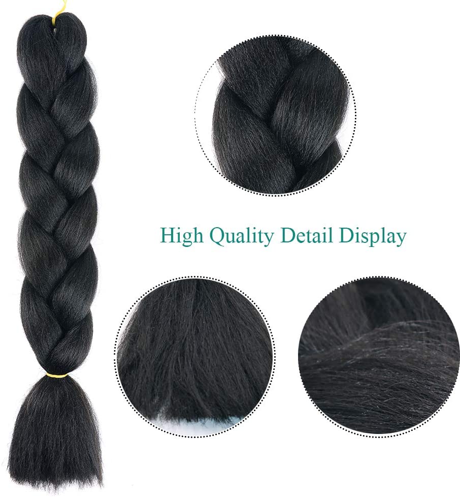 24" Braiding Hair Extension Jumbo Braids Synthetic 3bundles/pack Crochet Hair Afro Box Braid Heat Resistent (Black) - Image 2