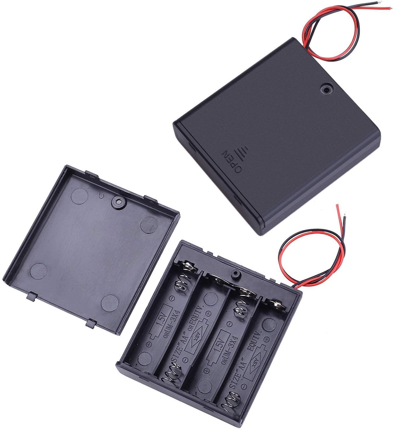 GTIWUNG 6Pcs 4 AA Battery Holder with Switch and Cover,Battery Holder Case Box with Wires,Black Plastic Batteries Case with Pin - Image 4