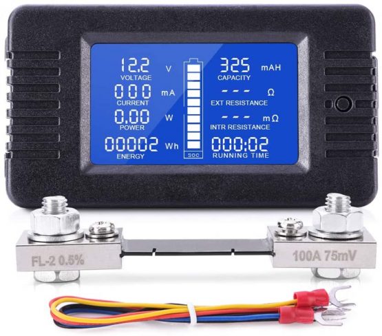 MICTUNING LCD Display DC Battery Monitor Meter 0-200V Voltmeter Ammeter for Cars RV Solar System