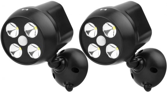 NICREW [2-Pack] Battery Powered Security Light, PIR Motion Sensor Spotlight, Weatherproof Outdoor Wall Light for Gardon Walkways, 600 Lumen, 8W (Black)