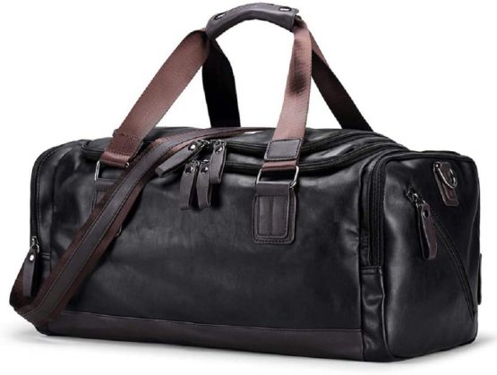 OCCIENTEC Sports Gym Bag PU Leather Mens Holdalls Travel Bag Weekend Overnight Bags for Men and Women (Black-20L) - Image 2