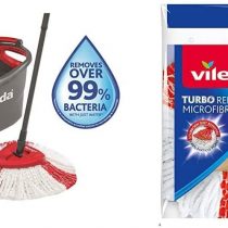 Vileda Easy Wring and Clean Turbo Microfibre Mop and Bucket Set with Turbo 2-in-1 Microfibre Mop Refill Head