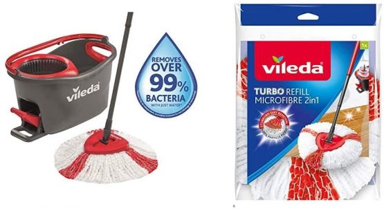 Vileda Easy Wring and Clean Turbo Microfibre Mop and Bucket Set with Turbo 2-in-1 Microfibre Mop Refill Head