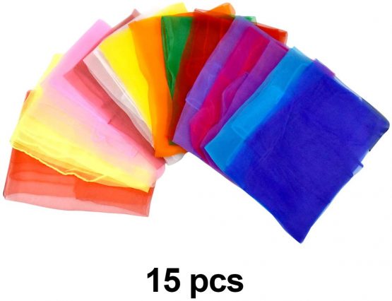 Kissral 15 pcs Dance Juggling Scarves for kids and Toddlers, Silk Magic Performance Props Accessories 60 x 60 cm, Square - Image 3