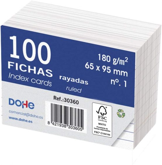 dohe 30360 – Pack of 100 Sheets White Card Stock Rayadas, 180 g, No. 1, 65 x 95 mm
