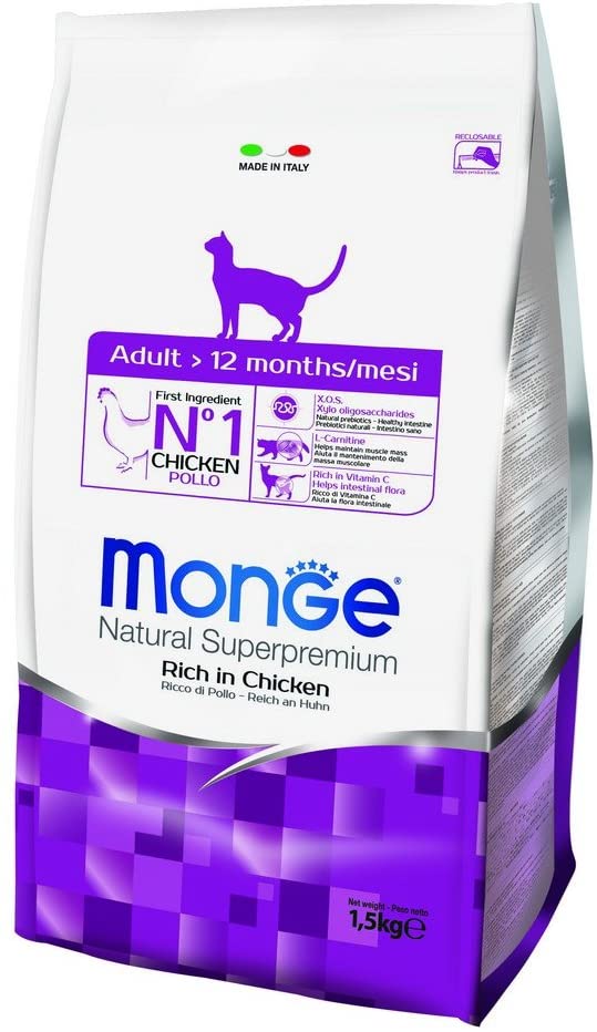 MONGE NATURAL SUPERPREMIUM Cat Adult Chicken Dry Cat Food, multi-coloured, 1.5 kg (Pack of 1)