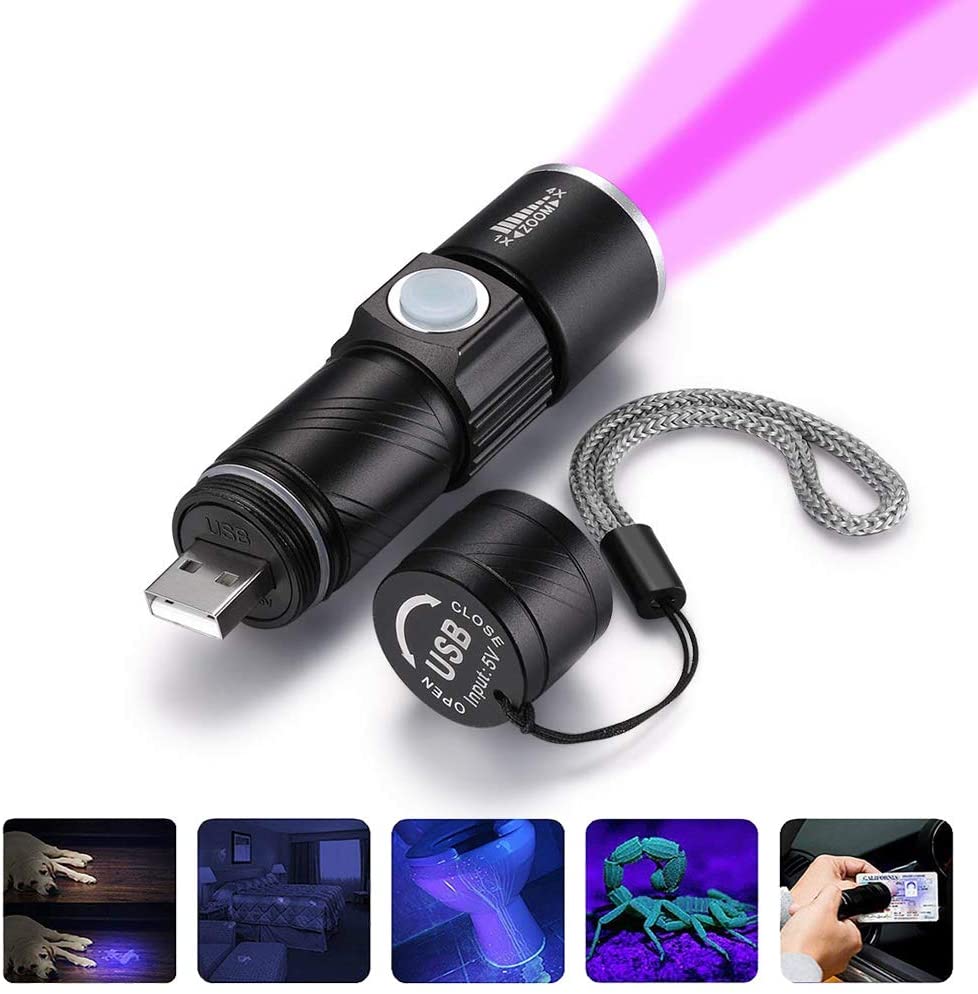 Mini UV Torch USB Rechargeable, BESTSUN LED Black Light Flashlight ...