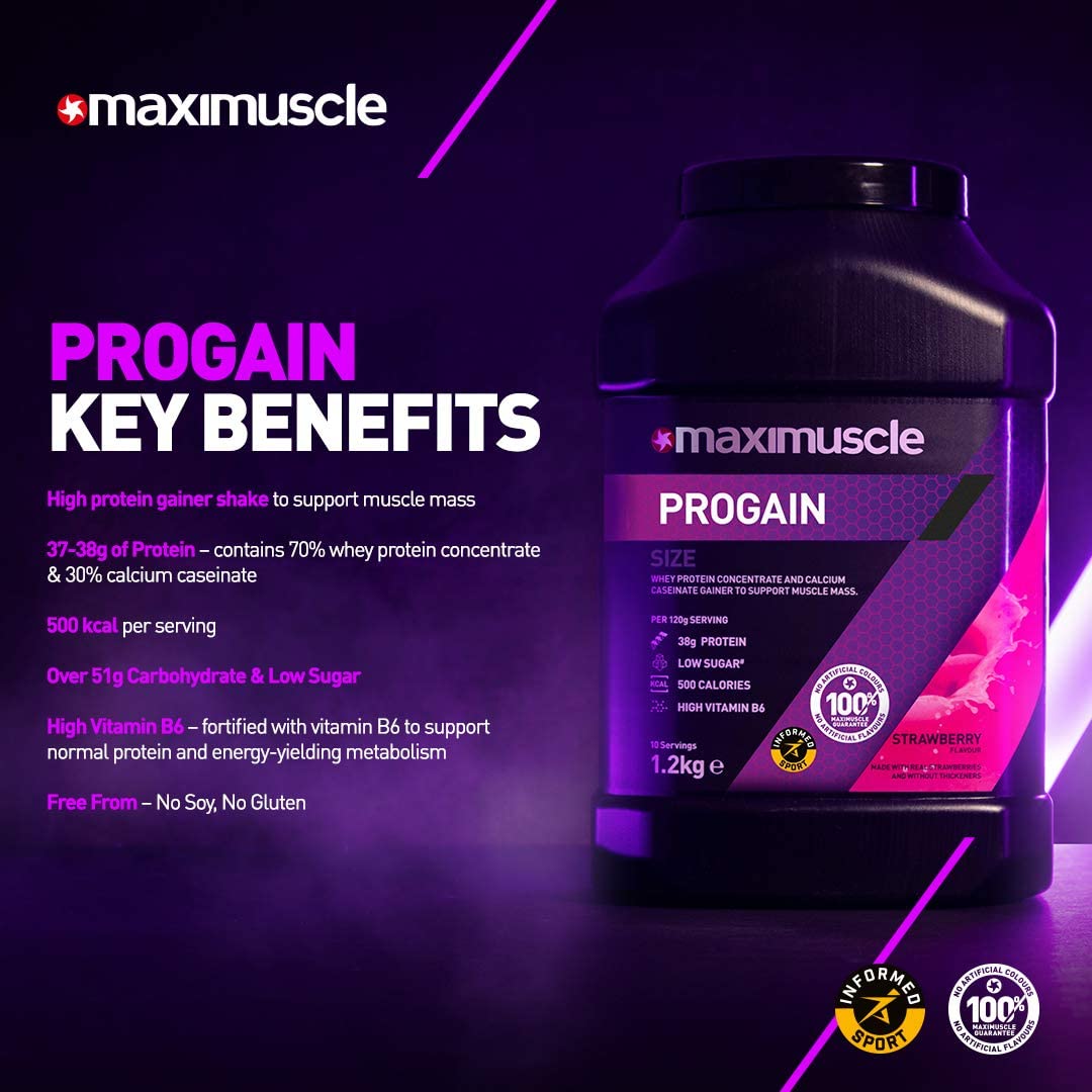 MaxiNutrition Progain, Strawberry, Whey Protein Shake for Size & Mass, 1.2kg, Per 120g Serving: 525 Calories - Image 3