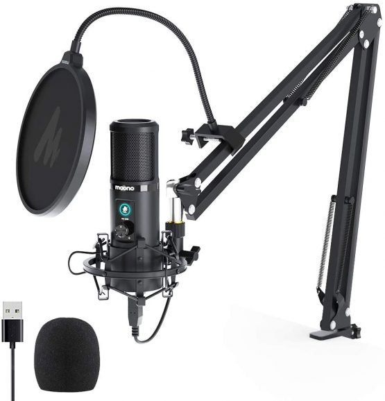 Condenser Microphone with One-Touch Mute MAONO AU-PM421 Professional Cardioid Podcast USB Mic 192KHZ/24BIT and Mic Gain Knob for Broadcasting, Recording, Gaming,YouTube