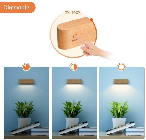 LED Reading Light for Books in Bed [Wooden Magnetic Dimmable Rotatable] Portable Lights Battery Powered Operated Rechargeable Cordless Night Wall Mounted Lamp for Headboard Bedroom Living Room - Image 4