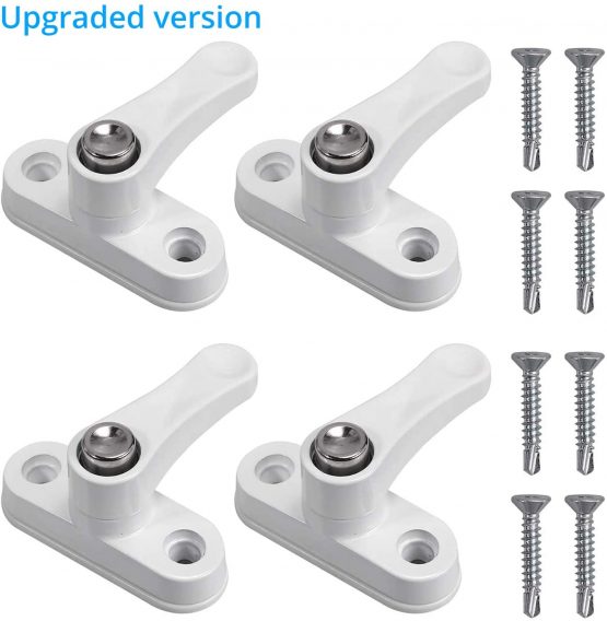 eSynic 4pcs Sash Blocker Jammer Strong Zinc Cast Alloy Sash Jammer Restrictor Baby Security Lock with Home Security Button Lock Function for Various UPVC/PVC Window Door and Home Child Baby Safety