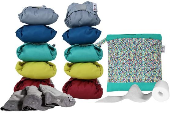 Close Pop-in Reusable Nappy Bundle Pastel Colours 10 Bamboo Eco-friendly Nappies plus 3 night-time bamboo boosters plus 80 biodegradable liners plus 1 tote bag