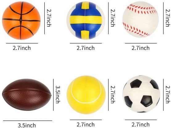 VEYLIN 12 Pieces Soft Foam Sponge Sports Balls Mini Foam Squeeze Balls Football Basketball Tennis Baseball Rugby and Volleyball for Kids - Image 3